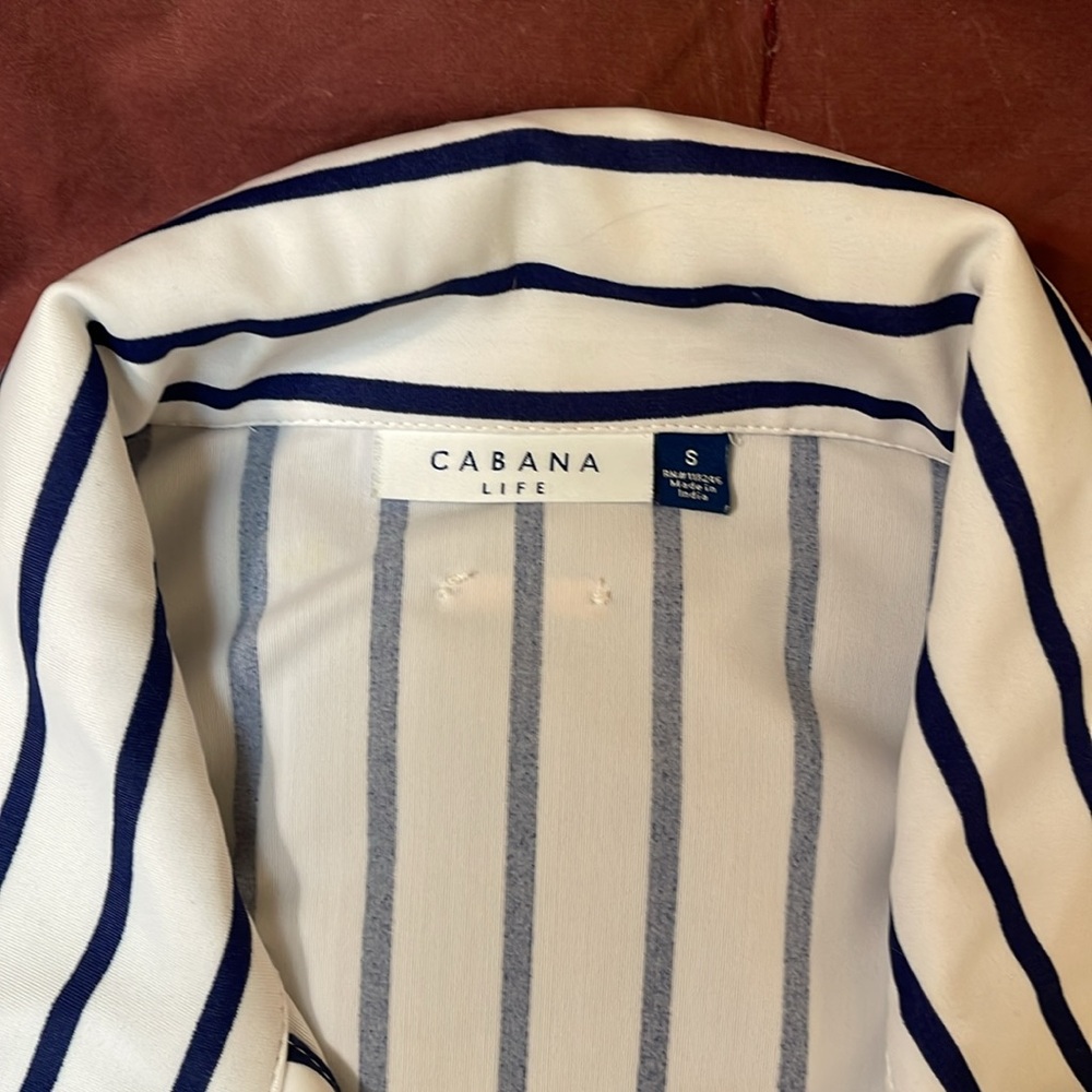 Cabana Life White Navy-Striped Button-Front Shirt Dress - Picture 3 of 3